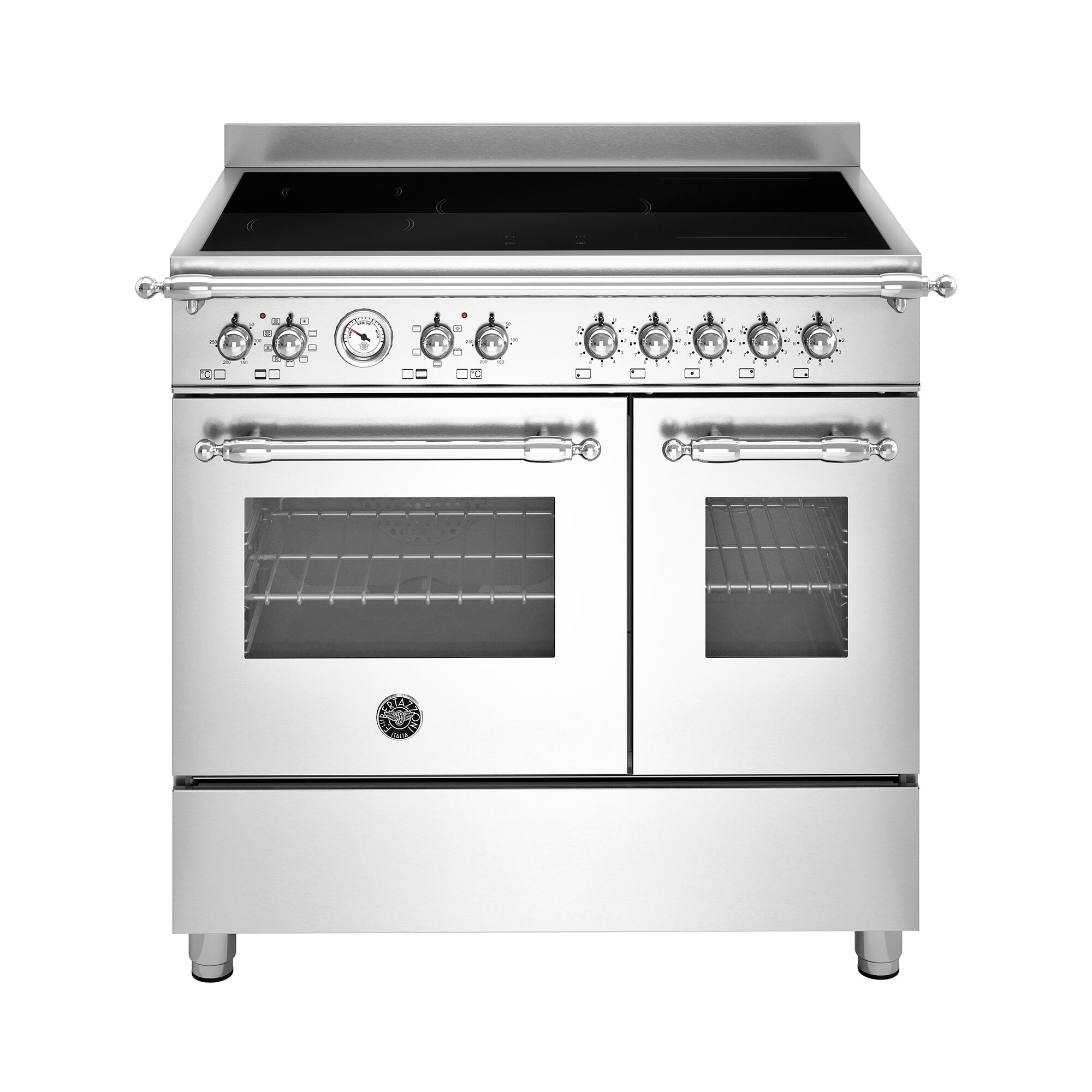 Bertazzoni HER95I2EXC2 Heritage induktionskomfur uden dekorramme 90 cm med 5 zoner og 2 ovne, rustfrit stål