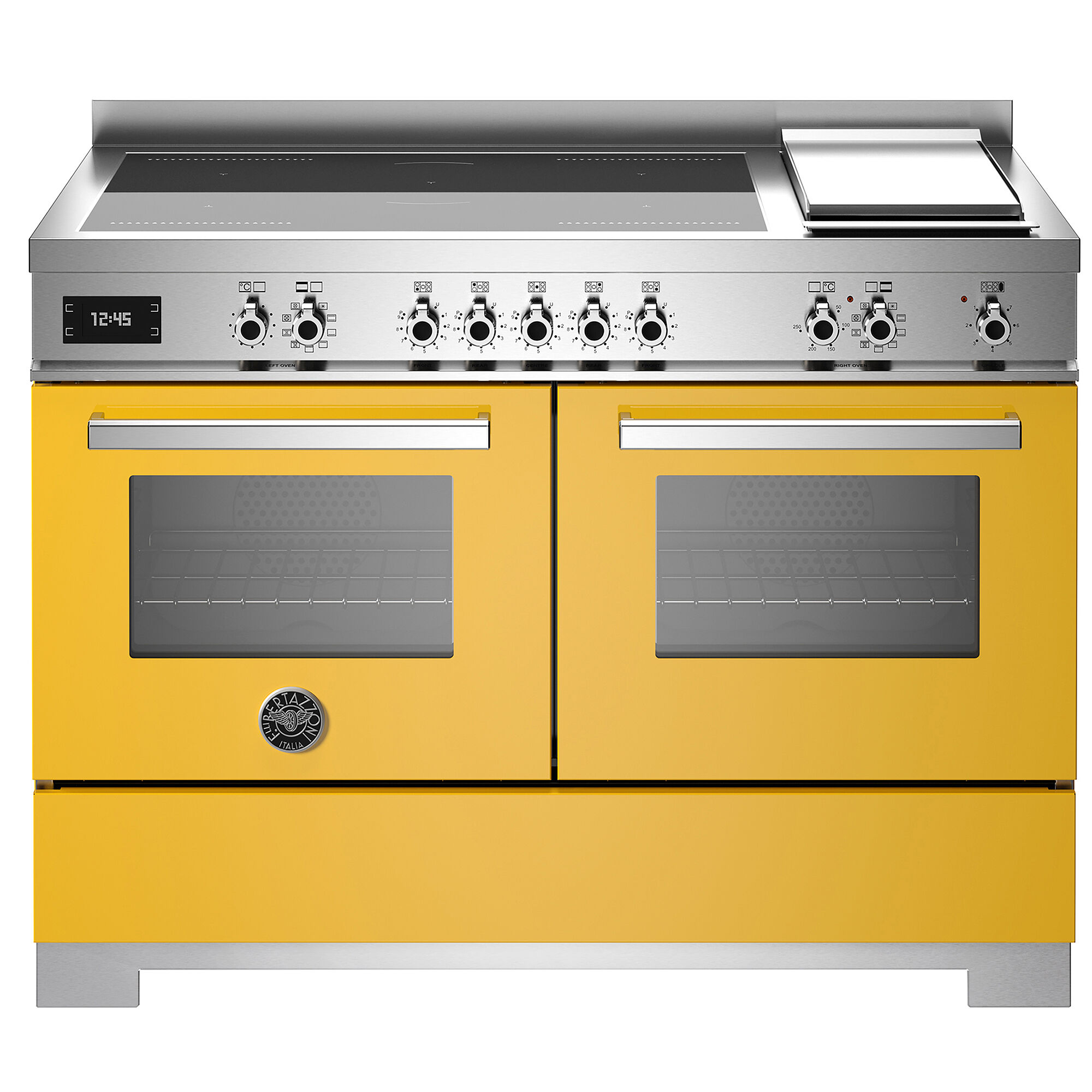 Bertazzoni PRO125I2EGIT2 Professional induktionskomfur 120 cm med 5 zoner, elektrisk stegebord og 2 ovne, gul