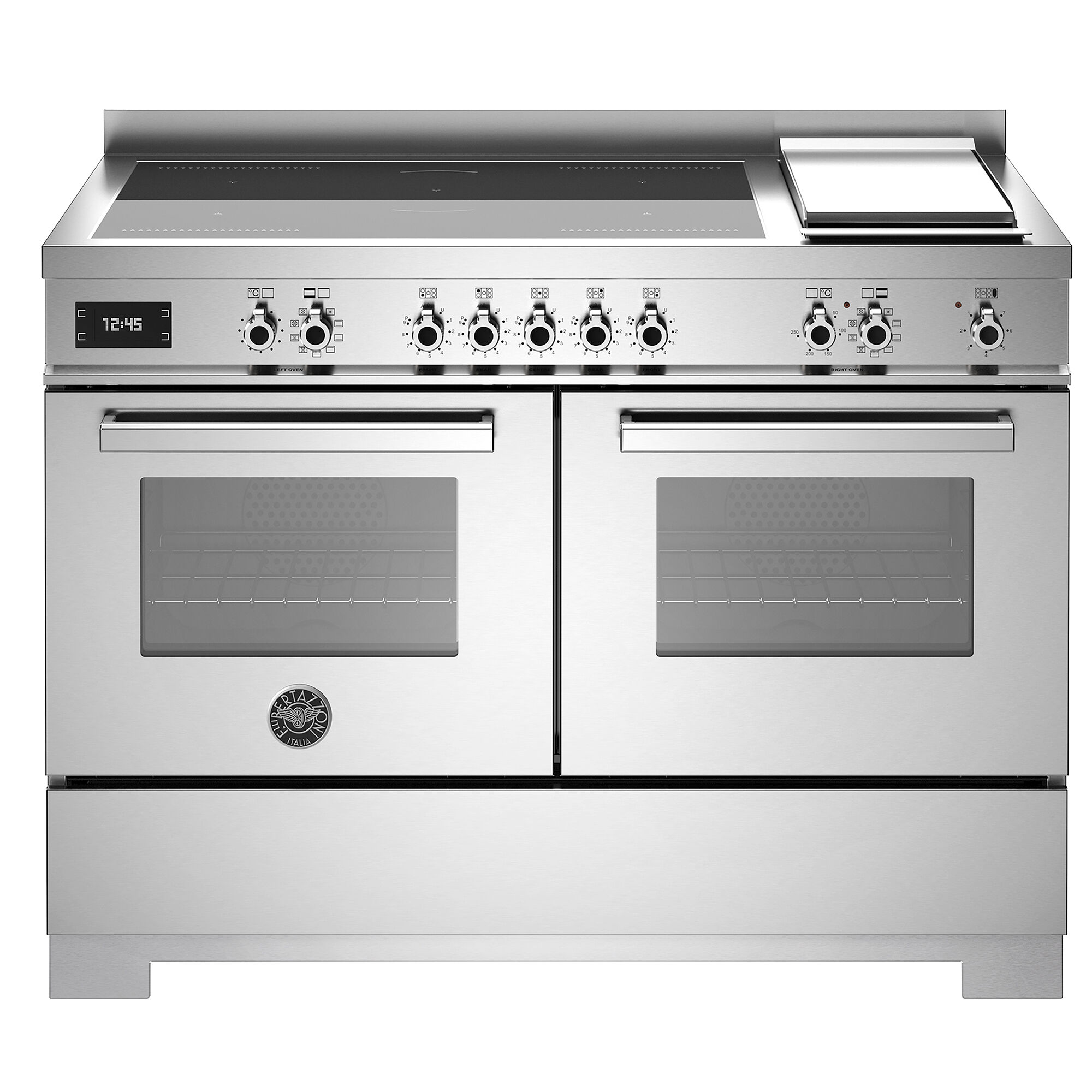 Bertazzoni PRO125I2EXT2 Professional induktionskomfur 120 cm med 5 zoner, elektrisk stegebord og 2 ovne, rustfrit stål