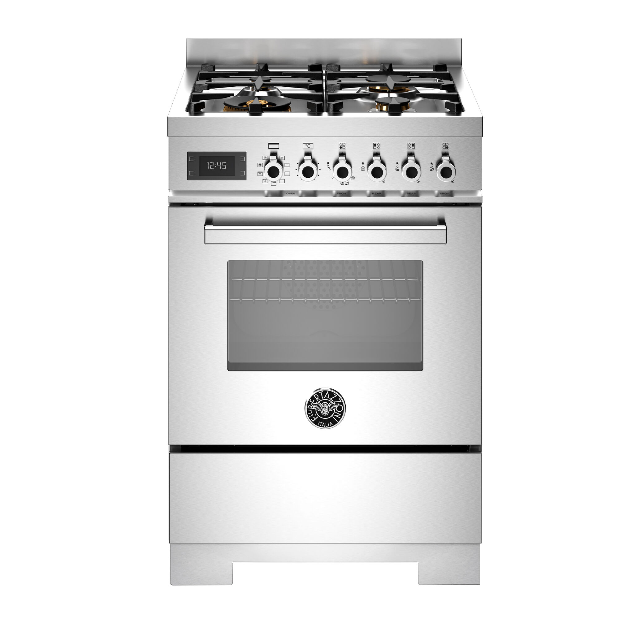 Bertazzoni PRO64L1EXT2 Professional gaskomfur 60 cm med 4 brændere og 1 ovn, rustfrit stål