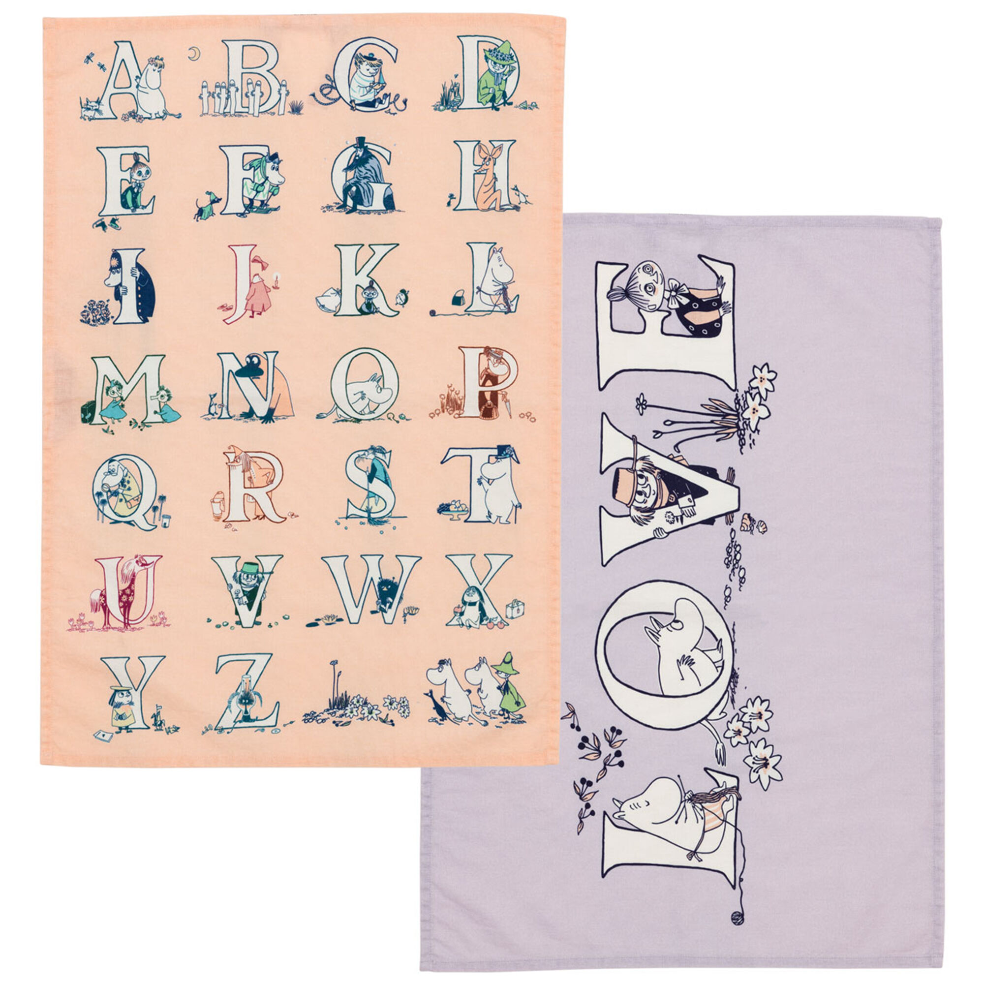Moomin arabia Mumi Alfabet viskestykke 50 x 70 cm 2-pak, multifarvet