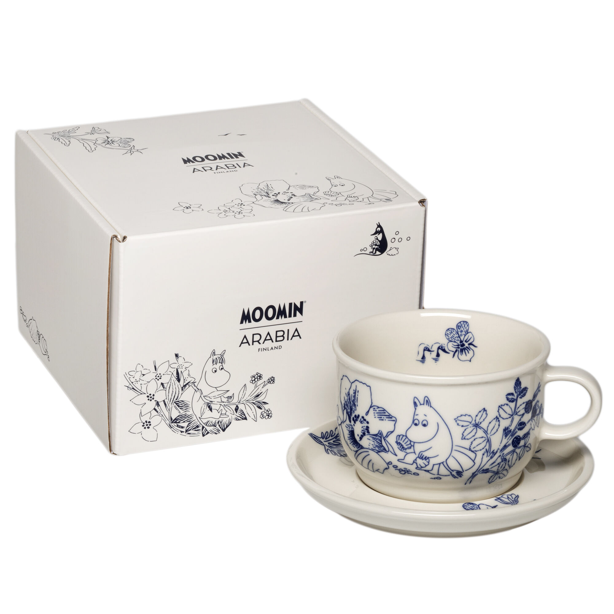 Moomin arabia Mumi Haru kop med underkop, blå/hvid
