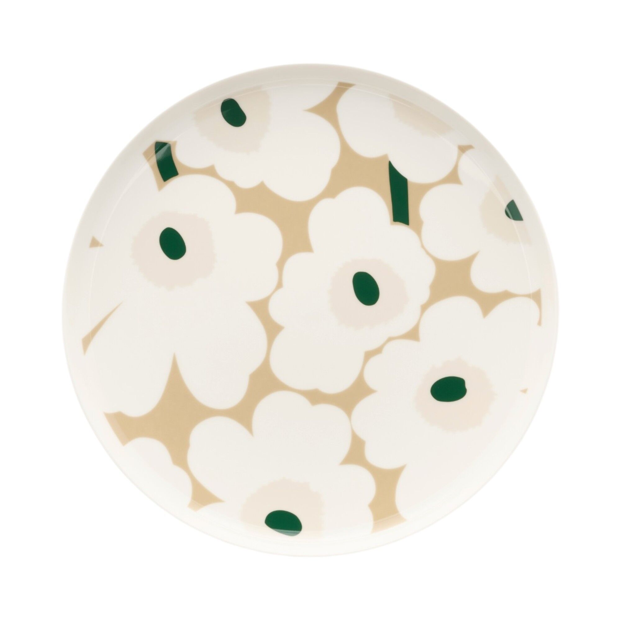 Marimekko Unikko Oiva middagstallerken 25 cm, hvid/beige/sand/mørkegrøn