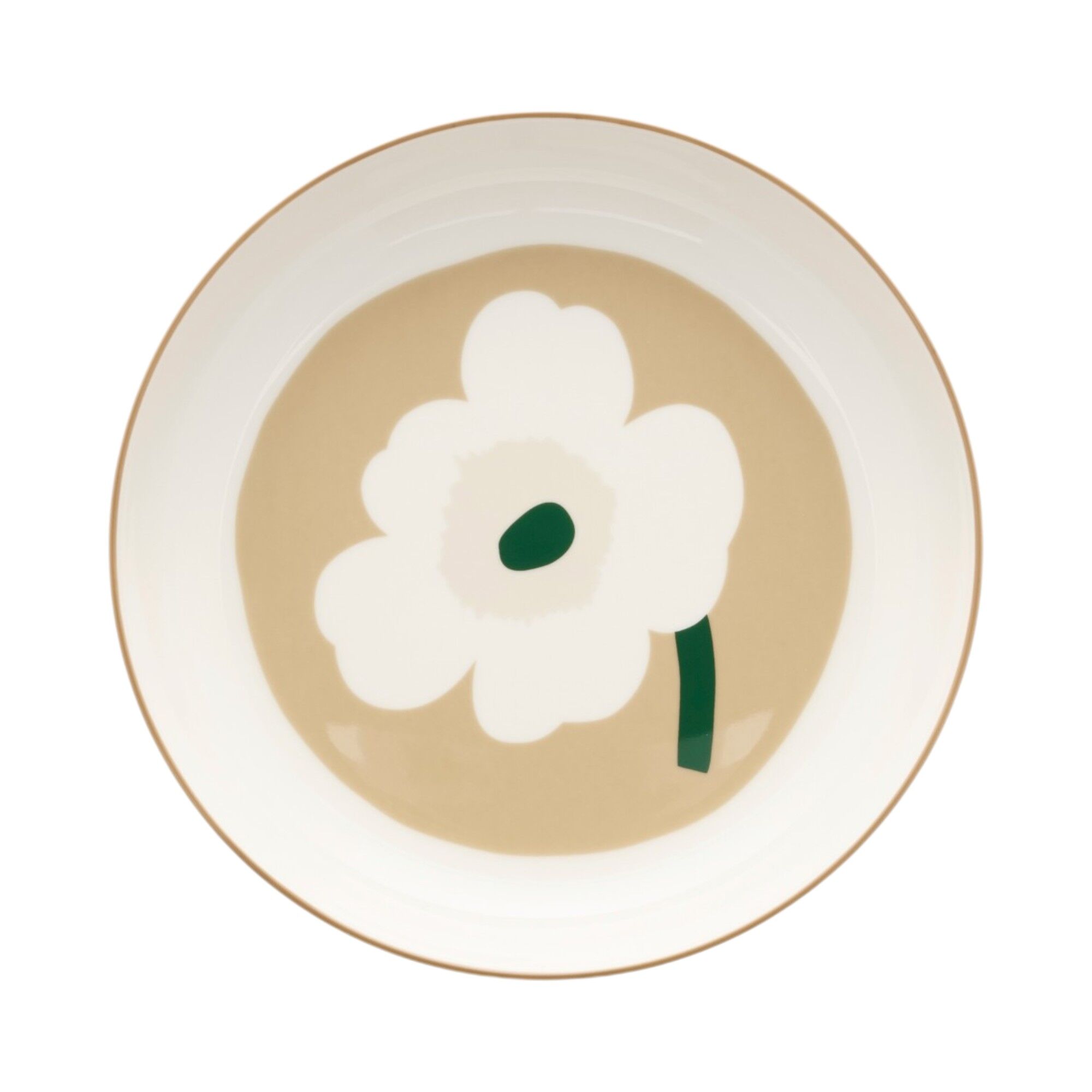 Marimekko Unikko Oiva dyb tallerken 20,5 cm, hvid/beige/sand/mørkegrøn