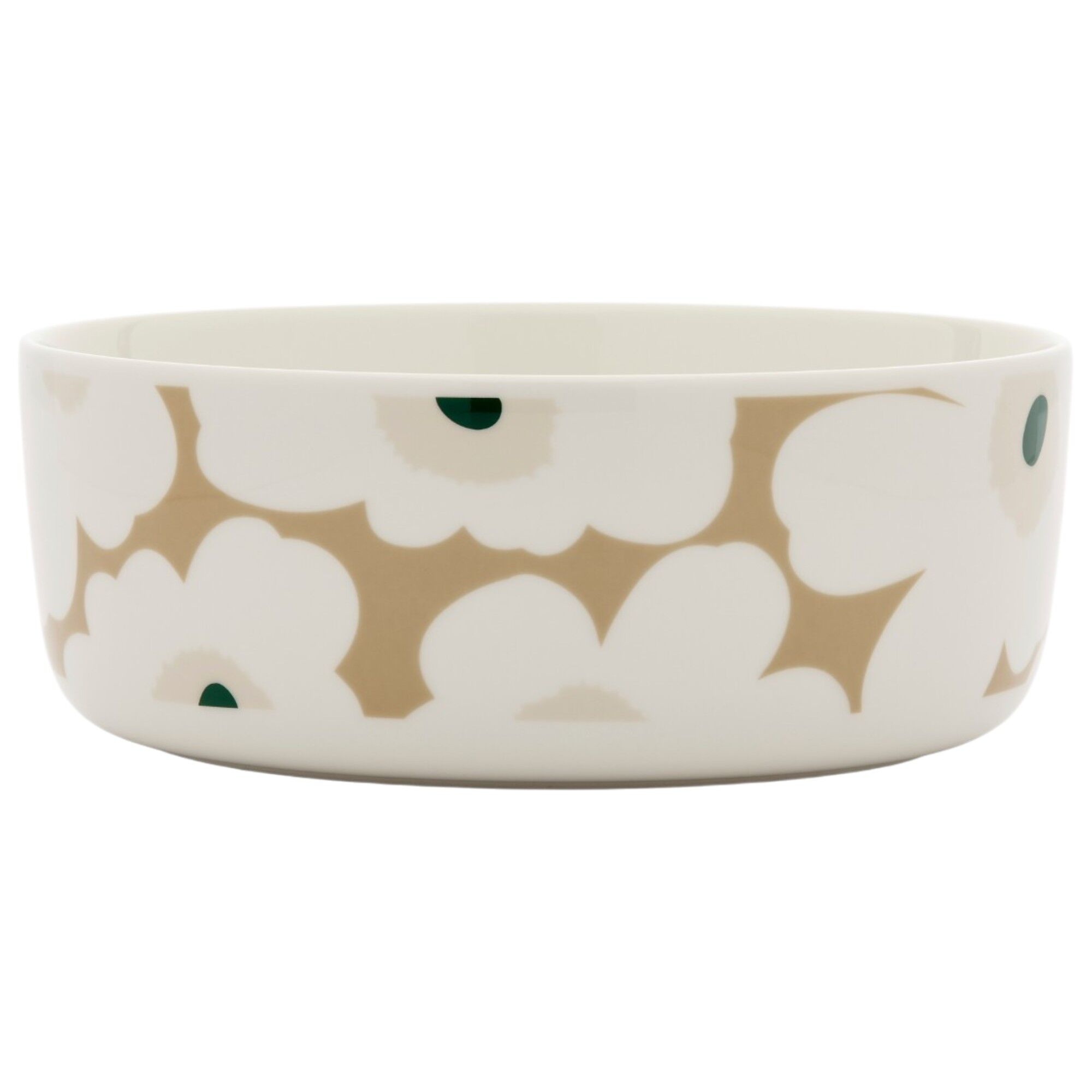 Marimekko Oiva Unikko serveringsskål 1,5 l, hvid/beige/sand/mørkegrøn