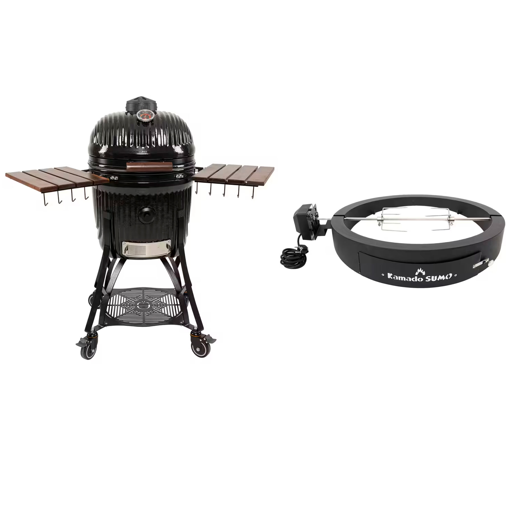 Kamado sumo Icon Kamadogrill large med rotisseri- og pizzapakke, sort
