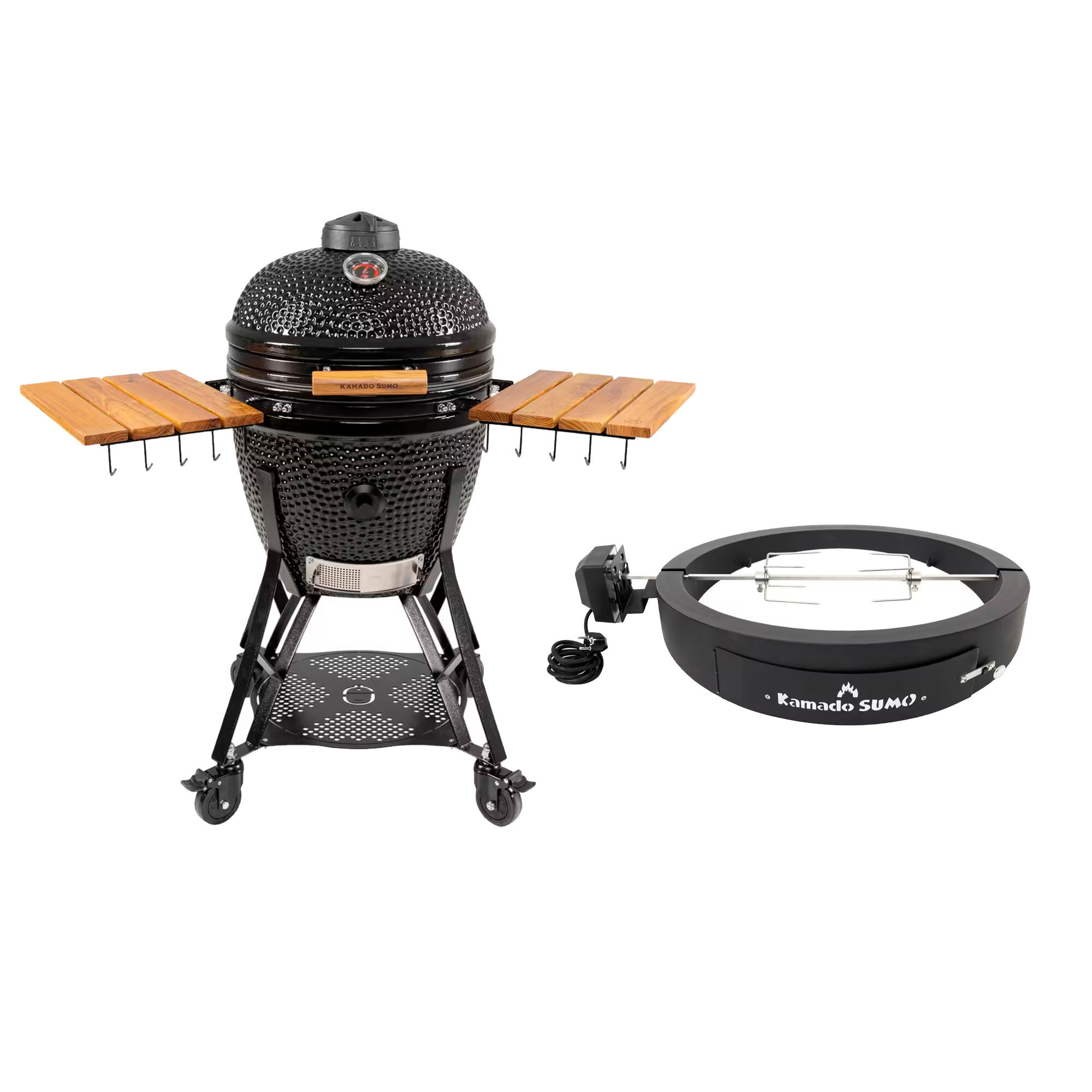 Kamado Sumo Large Gen 2 kamado-grill med Grillmesterens Rotisserie, sort