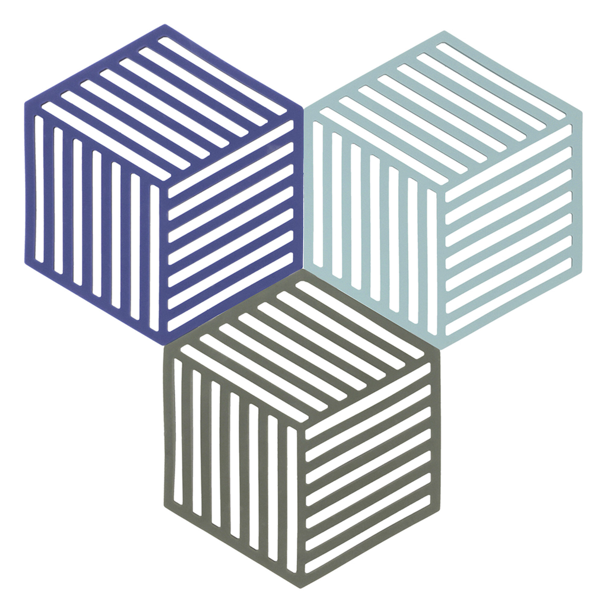 Zone Hexagon grydeunderlag 3-pak, indigo/fog/olive taupe