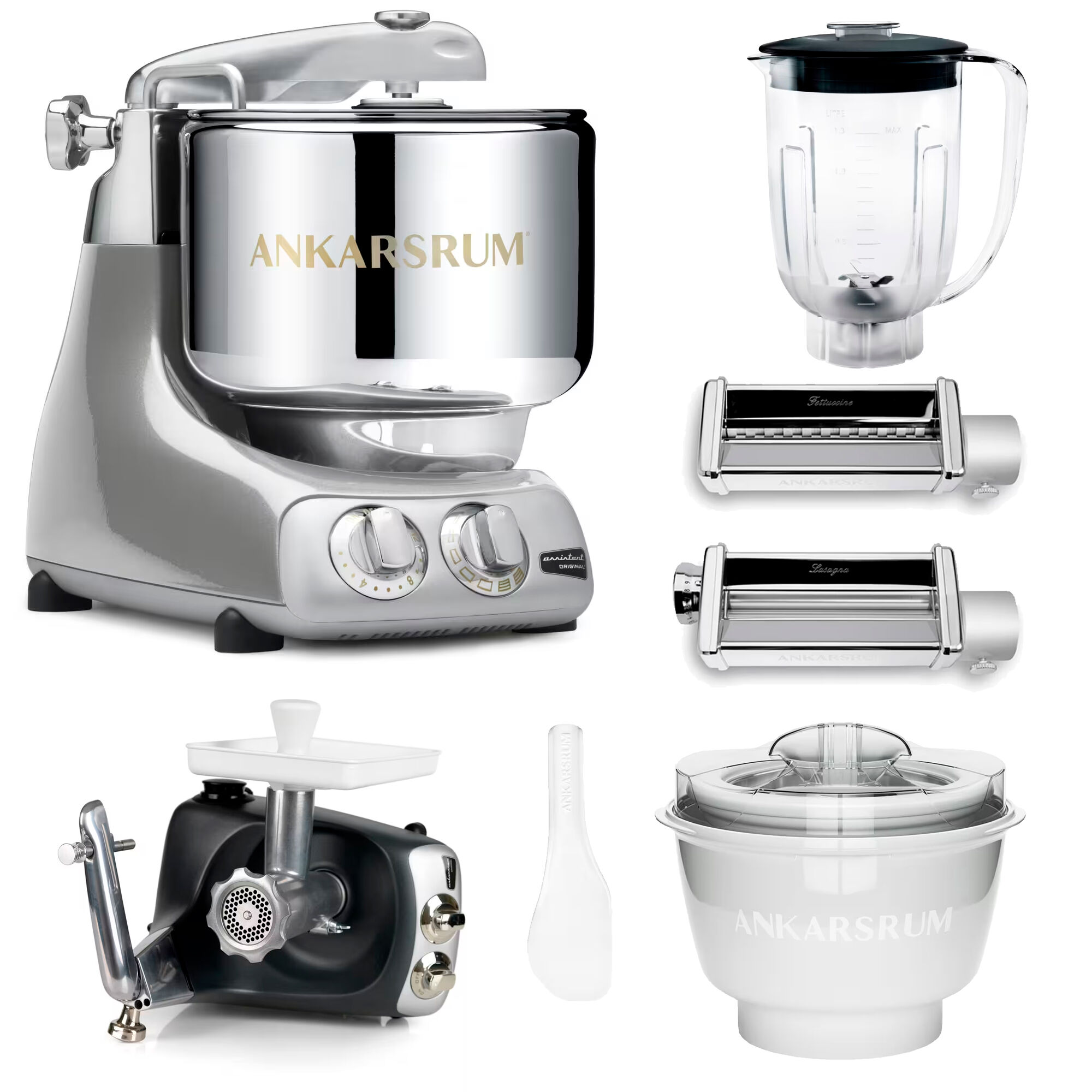 Ankarsrum Assistent Original køkkenmaskine med middagspakke, jubilee silver