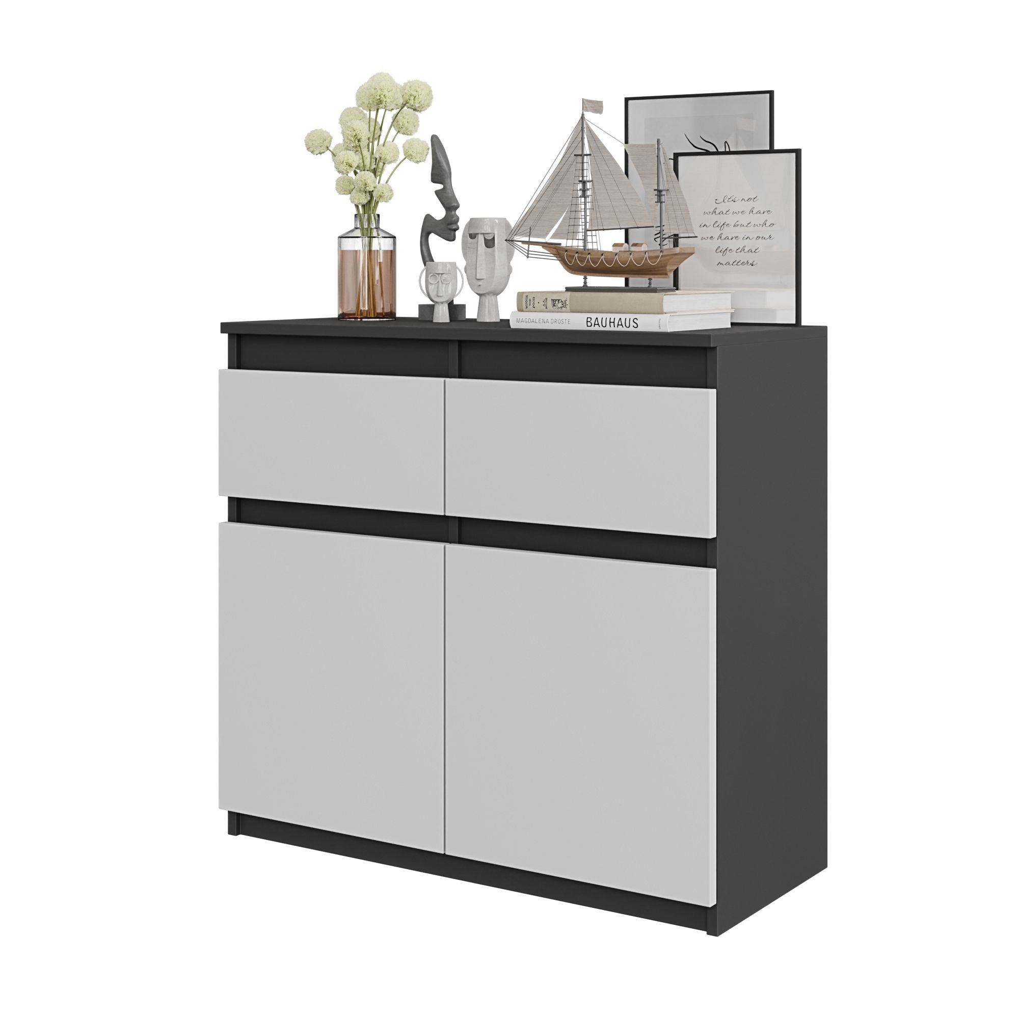 NOAH - Kommode med 2 skuffer - antracit-grå / mat hvid H75cm B80cm D35cm