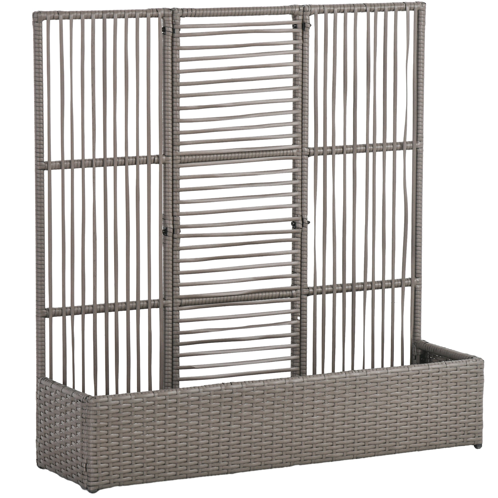 Blomsterkasse med espalier, vejrbestandig, polyrattan, 103 x 29 x 103 cm, grå