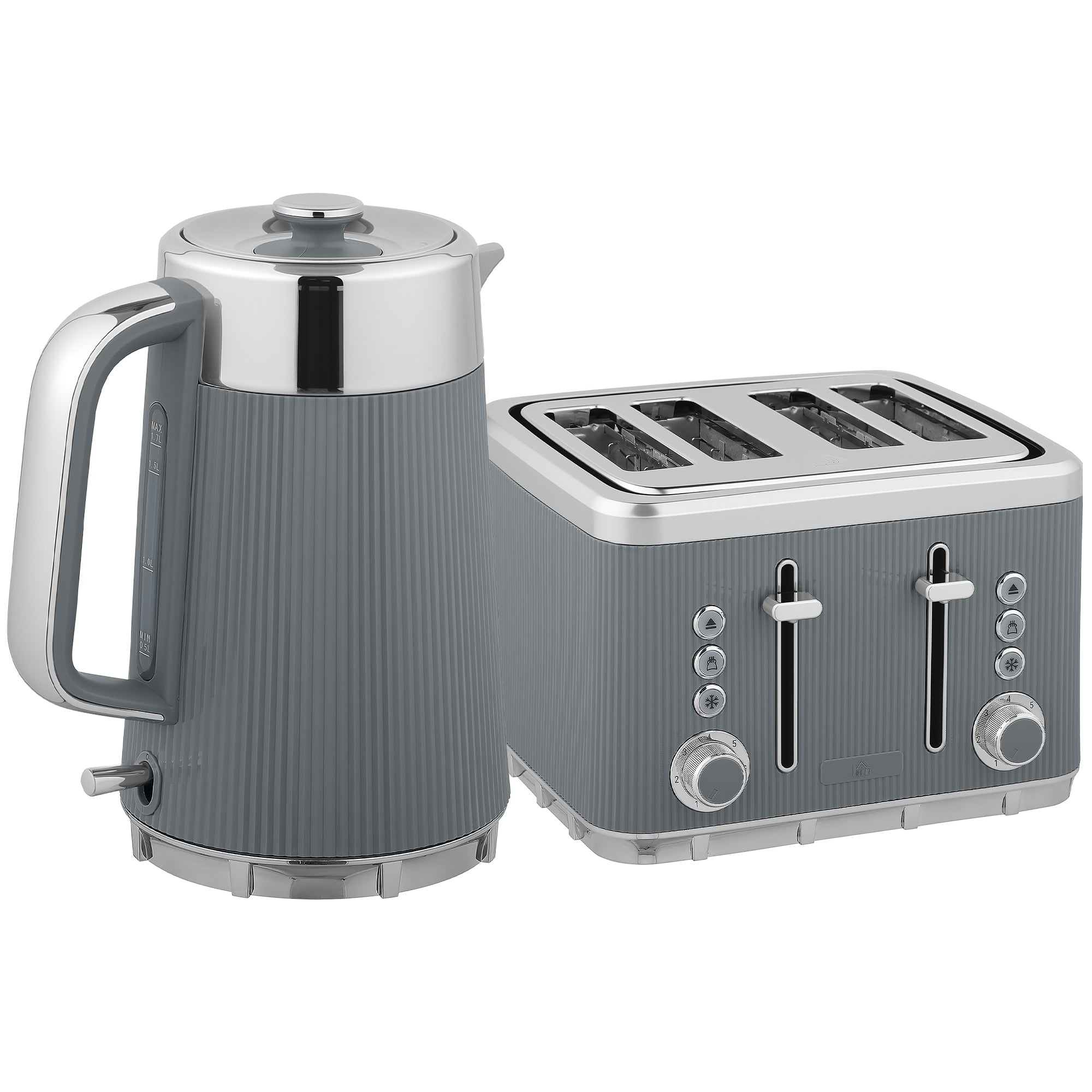 2200W, 1,7L elkedel med hurtigkogningsfunktion, afkalkningsfilter og brødrister til 4 skiver med 7 ristningsniveauer, grå