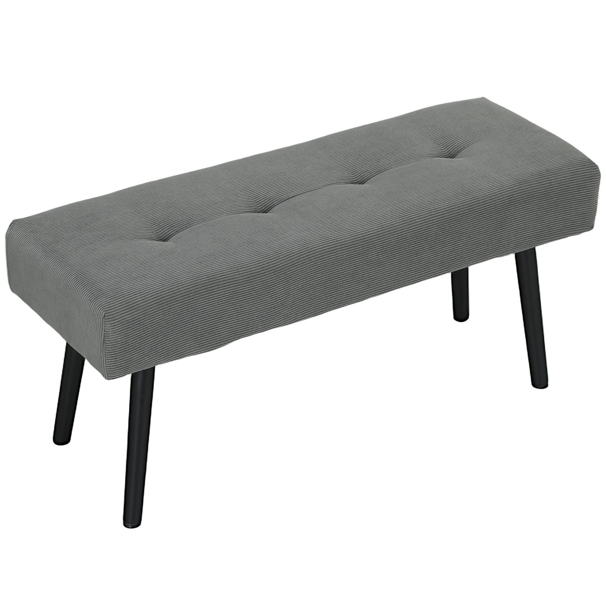 Polstret bænk med snorbetræk, sengebænk med metalben, skobænk 100 x 36 x 45 cm grå