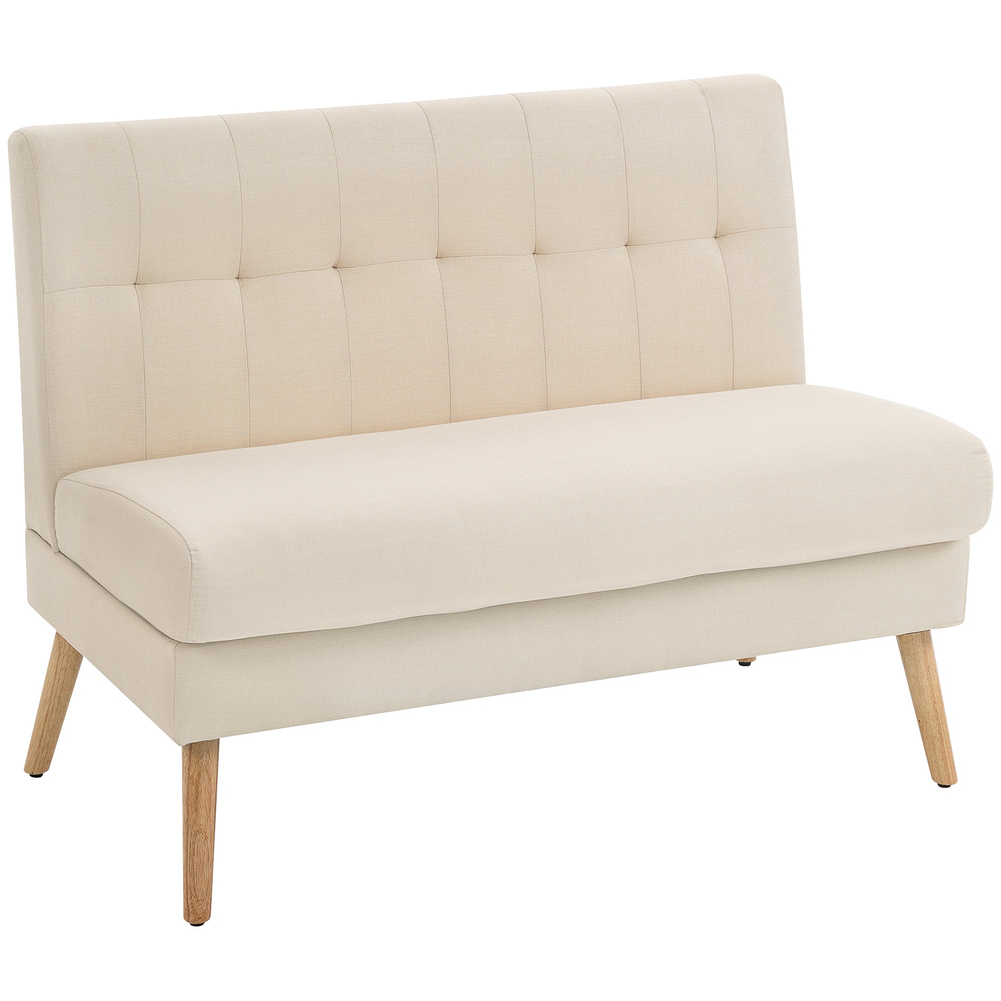 2-personers sofa, tykpolstret ryglæn, træben, tyk polstring, linnedlook, til små rum, beige