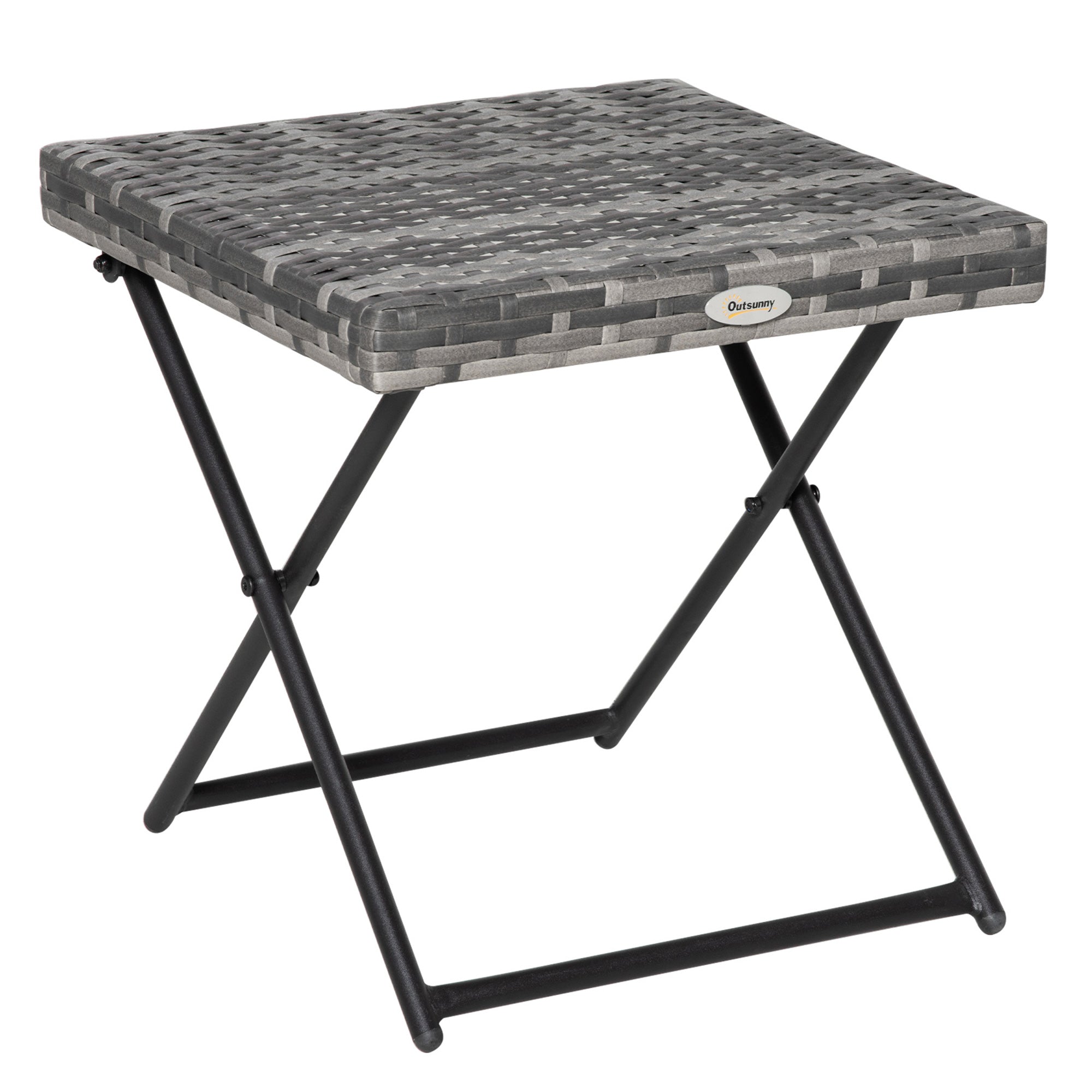 Sammenklappeligt polyrattan sidebord, sofabord, bakkebord, balkonbord, havebord, sofabord, tebord, havemøbler, rattanbord til haven, terrasse, balkon, 40x40x40cm, grå