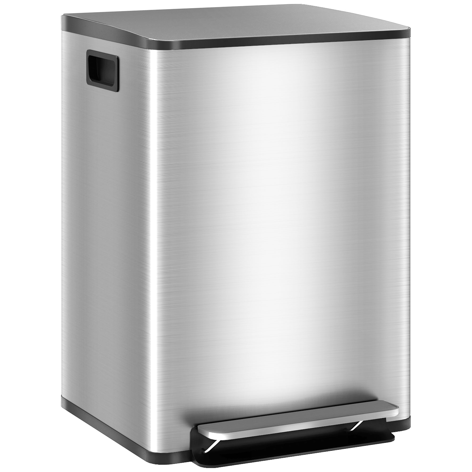 Skraldespand med 2 x 20L rum, soft-close låg, fingeraftrykssikker, rustfrit stål, sølv