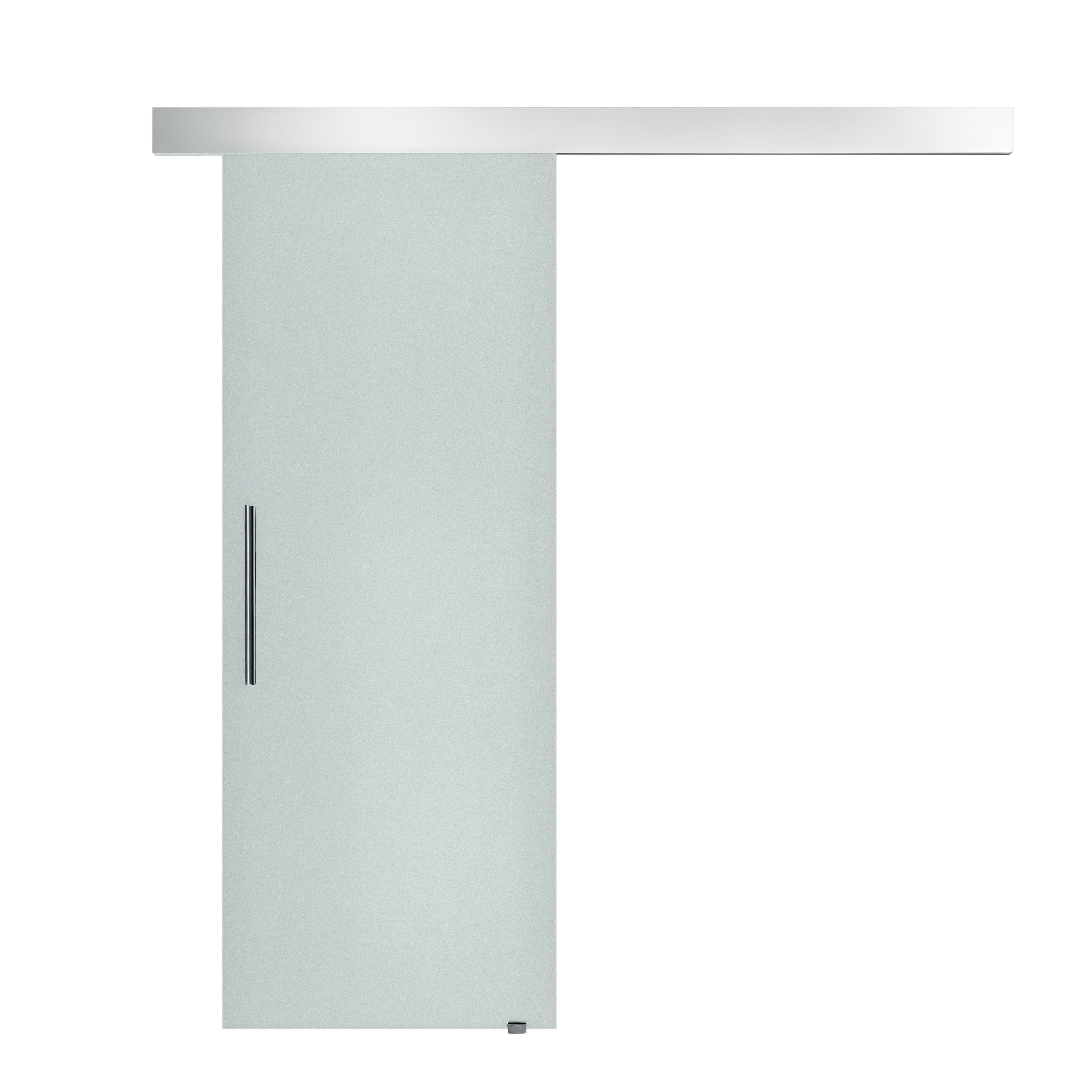 Skydedør i glas med håndtag, matteret på den ene side, 90 x 205 cm