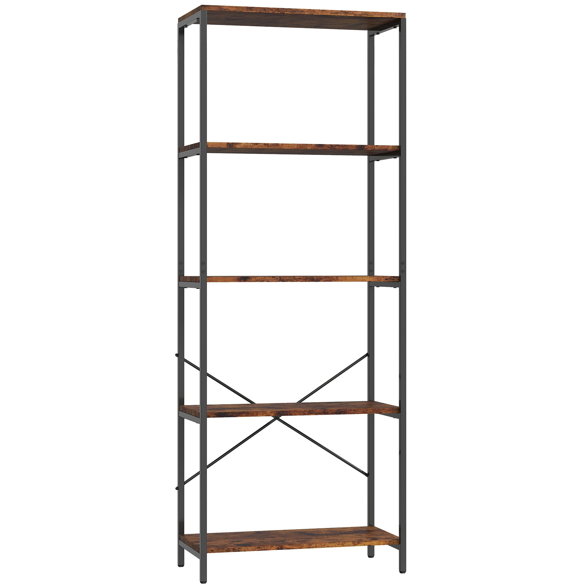 Bogreol, 5 hylder, metal, melaminoverflade, brun