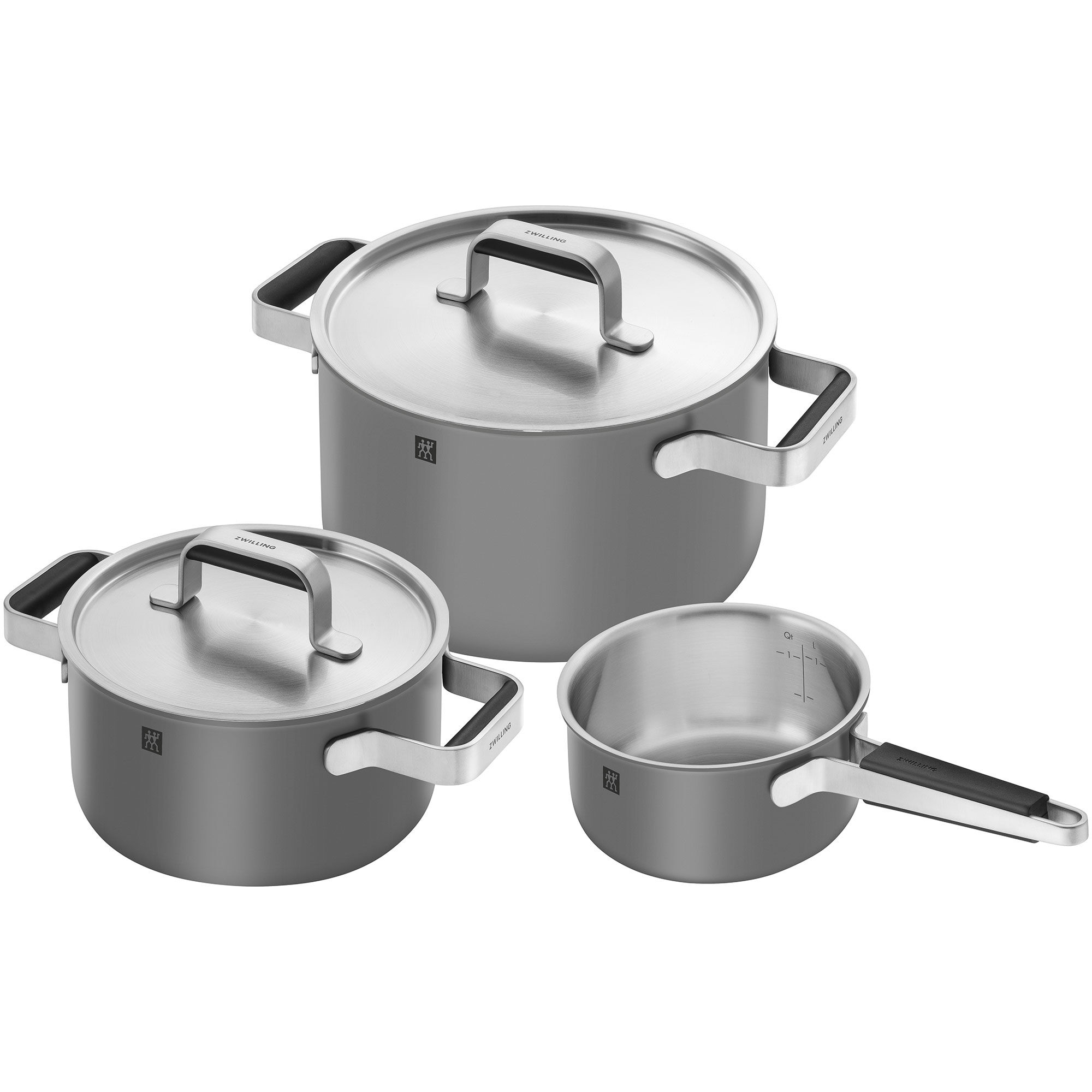 Zwilling Pure grydesæt 3 dele + 2 låg, rustfrit stål, grå