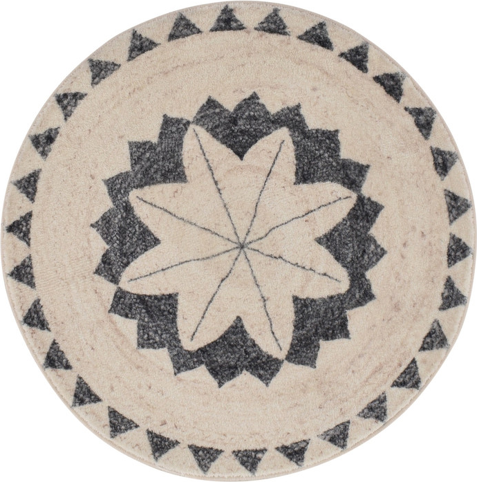 Gulvtæppe Loomery Brady rund Ø150 cm 12 cm luvhøjde elfenben polyester boheme-mønster