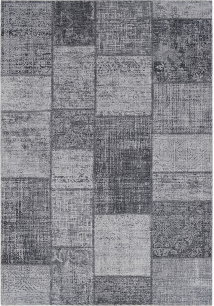 Gulvtæppe Loomery Fenix fløjlsgarn 200Ã290 cm grå patchwork vintage
