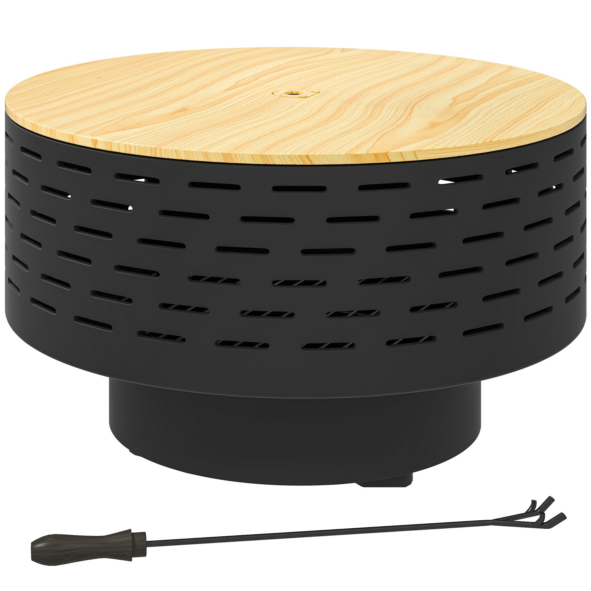 3-i-1 bålfad i rustfrit stål Ø60 x 39 cm, bålfad med grillrist, gnistnet, ildrager, trækulsgrå