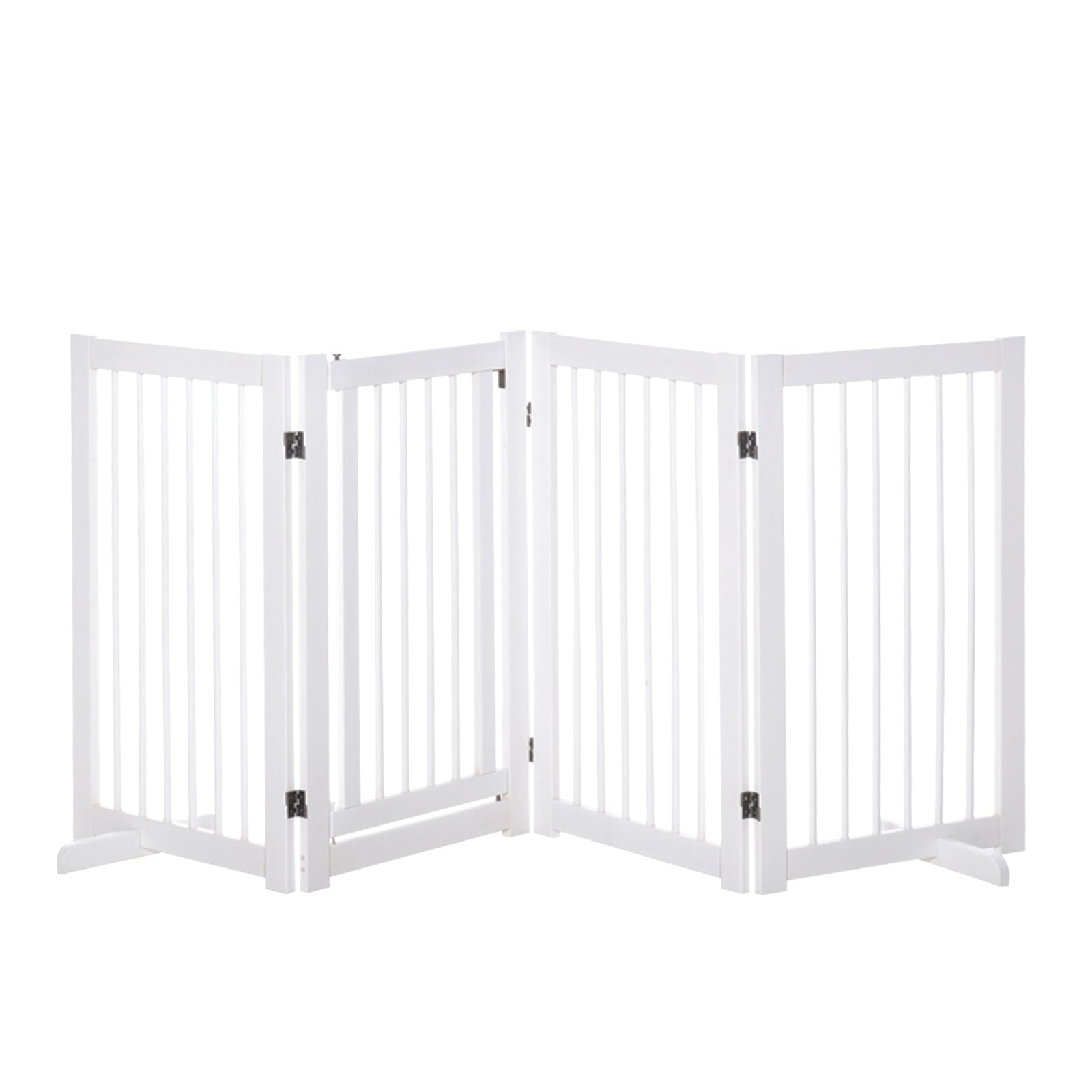 Hundesikkerhedsgitter, sæt med 4 dele, 220 x 91 cm, foldbart, med dør, fritstående hundegitter med 2 støttefødder, trætrappegitter til entré, køkken, trappe, hvid