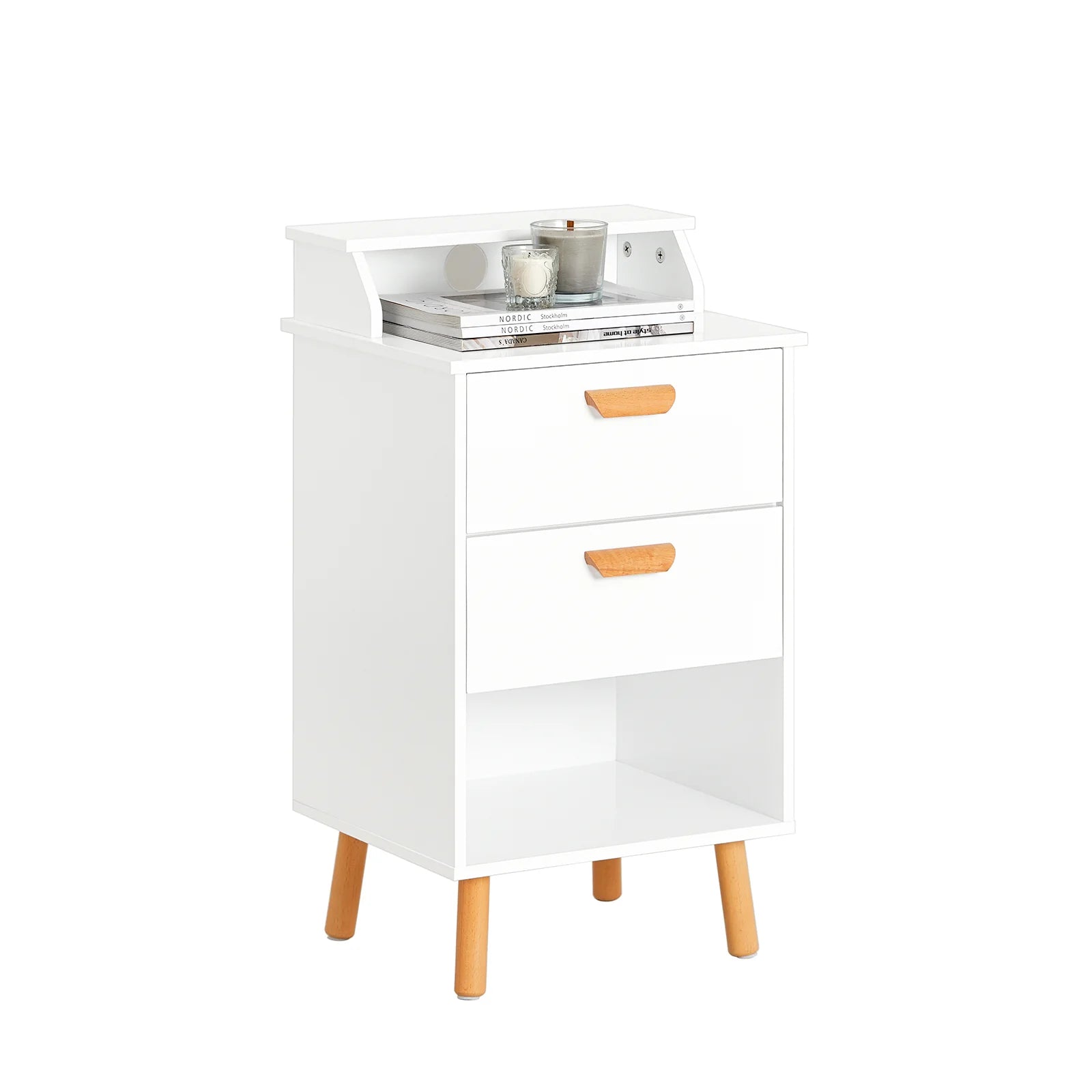 Stilfuldt sengebord i hvid med masser af plads, L 40 cm, B 35 cm, H 71 cm