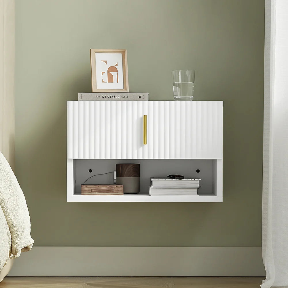 Væghængt natbord med LED-sensor og vendbart design