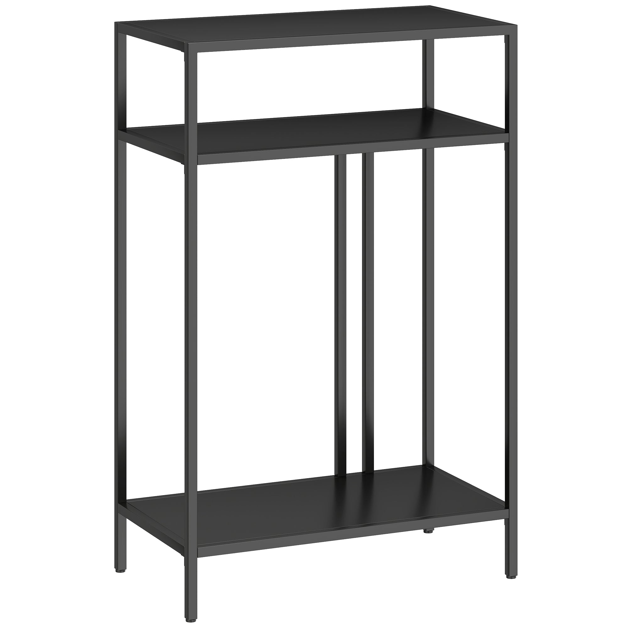 Konsolbord med 3 hylder, smalt entrébord, stålstel til stue/entre, 55 cm, sort