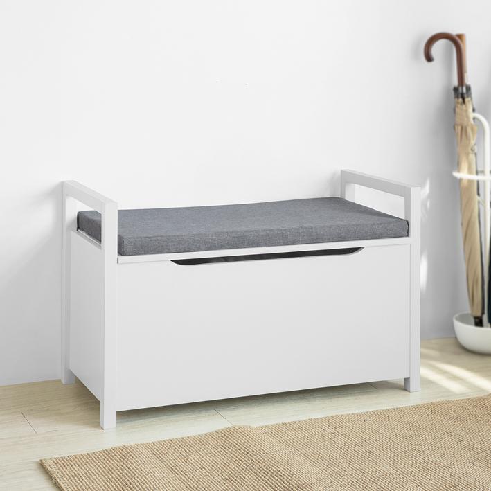 Bænk med pude og armlæn, 86x38x41 cm, hvid