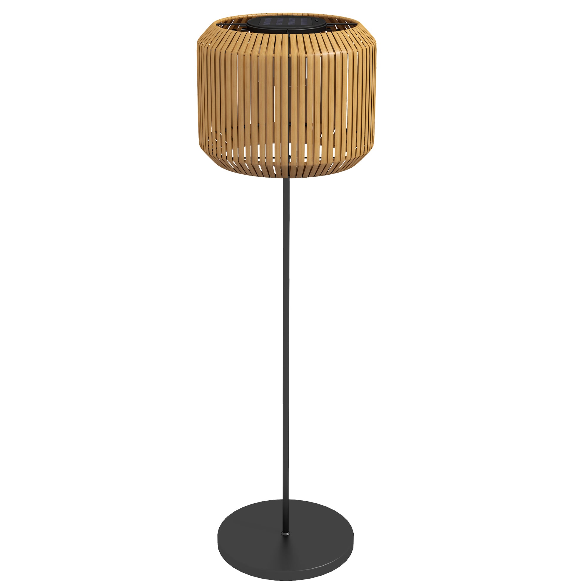 Rattan udendørslampe, solcelledrevet havelampe, automatisk tænding, LED, vejrbestandig, metalramme, Ø34 x 130 cm, sort/gul