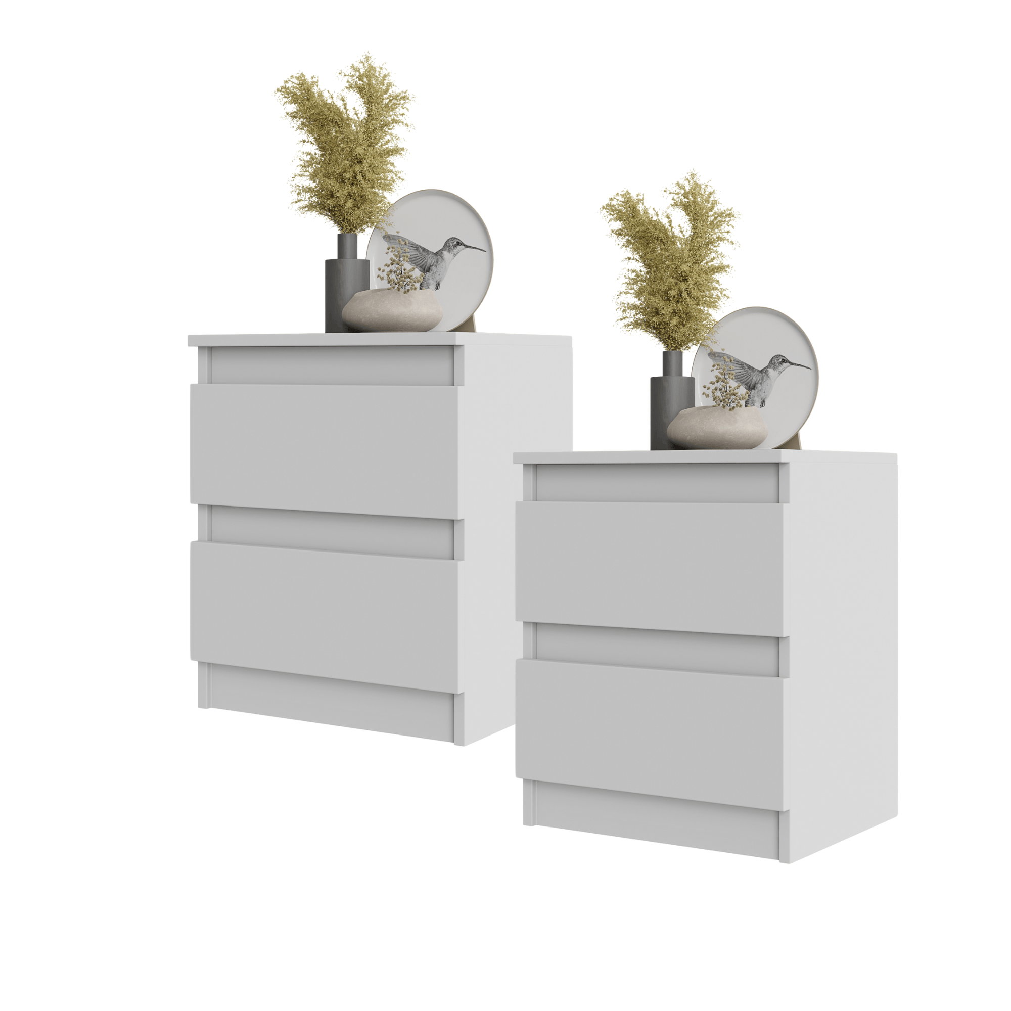 2 stk. GABRIEL BIG  -  natbord / sengebord med 2 skuffer  -  mat hvid  -  H50 cm B41 cm D33 cm