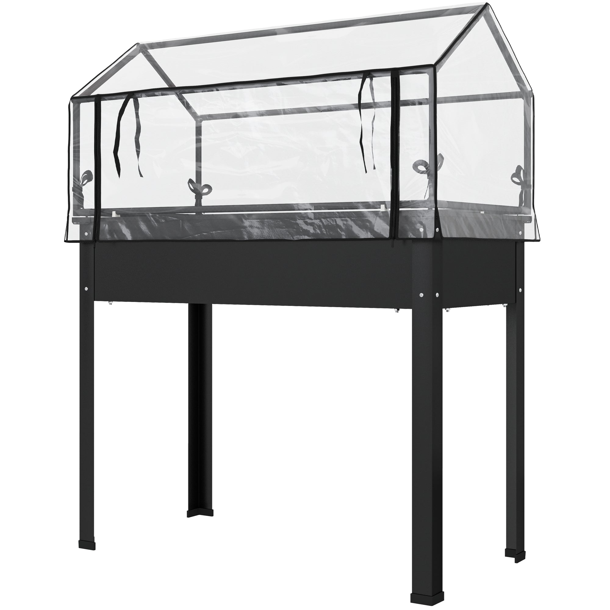 Hævet havebed med drivhustag, hævet plantekasse med drænhuller, 100 x 48 x 124 cm, sort