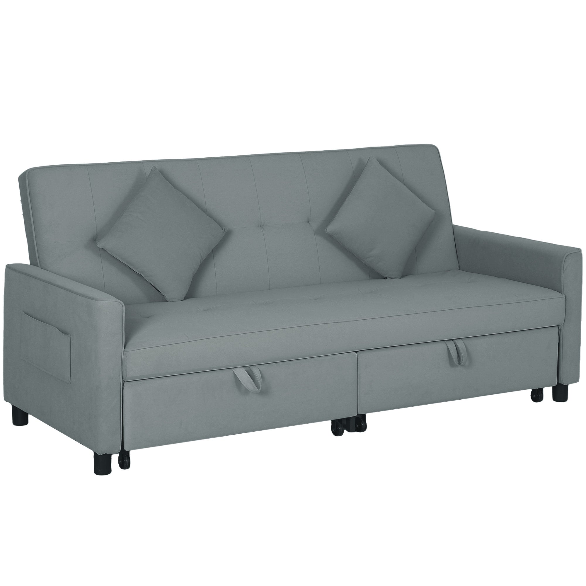 Sovesofa, justerbar 3-personers sofa med sengefunktion, sovesofa med udtræksseng, hynder, grå