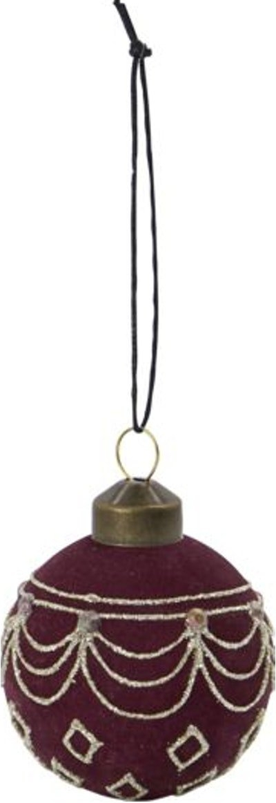 House Doctor Ornament julekugle i glas og fløjlsagtig flock D 5,5 cm rød/brun