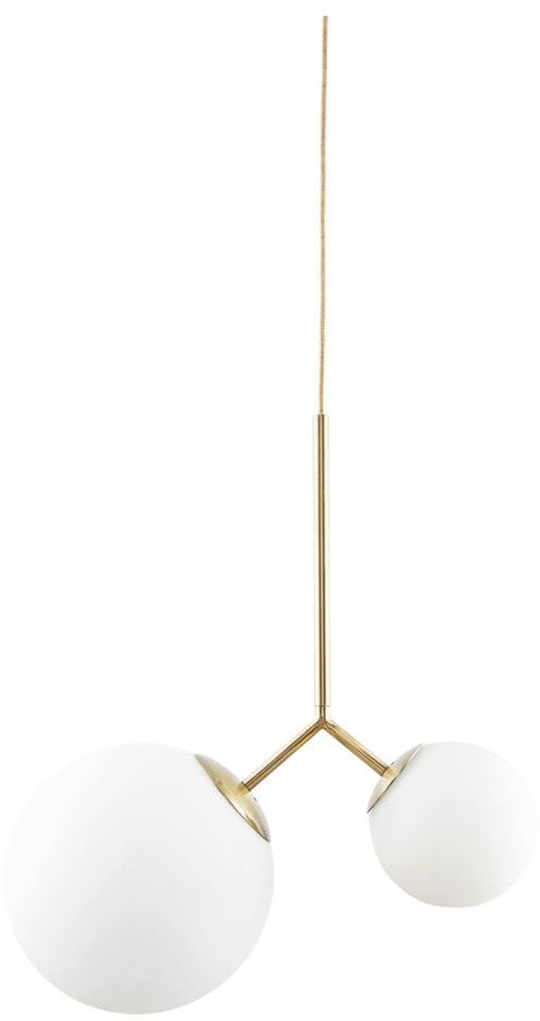 Pendel loftslampe House Doctor Twis i hvidt glas med messingdetaljer L70 cm