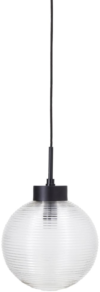 Pendellampe House Doctor Gaia Ø15 x H30 cm, håndlavet rillede glaspendel, klar glas, sort stofledning