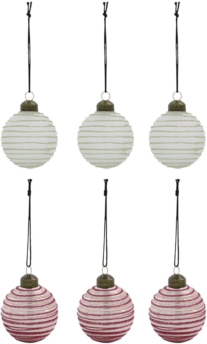 Julekuglesæt House Doctor Lolli Ø6 cm Hvid/Lyserød Glas/Metal