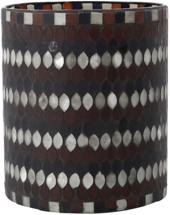 Fyrfadsstage House Doctor Mosa Ø15ÃH17,5 cm glas og cement håndlavet mosaik brun/hvid