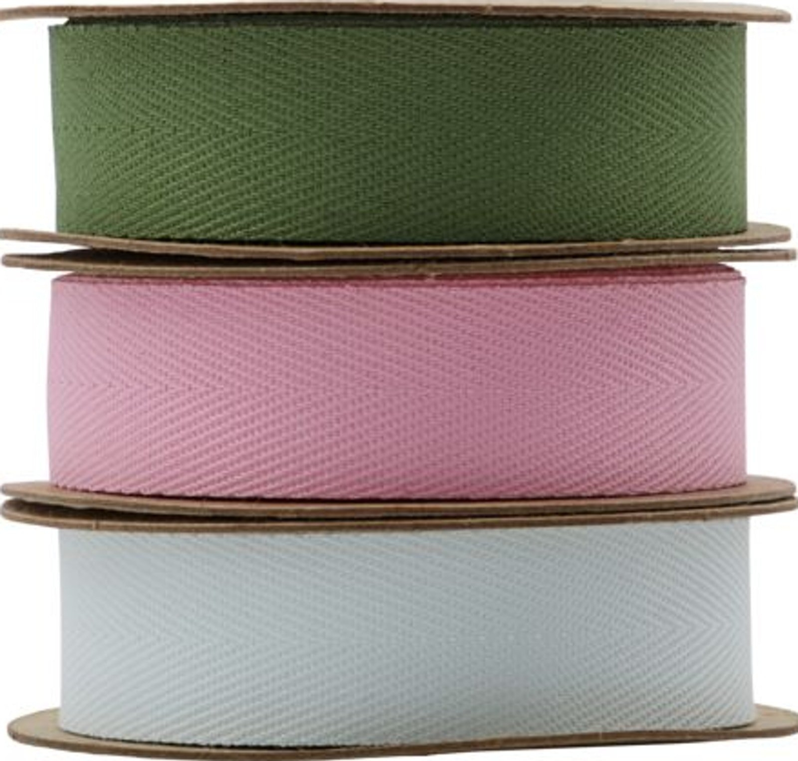 House Doctor Herringbone gavebånd 2 cm x 5 m grønt/pink/lyseblåt polyester sæt 3 ruller