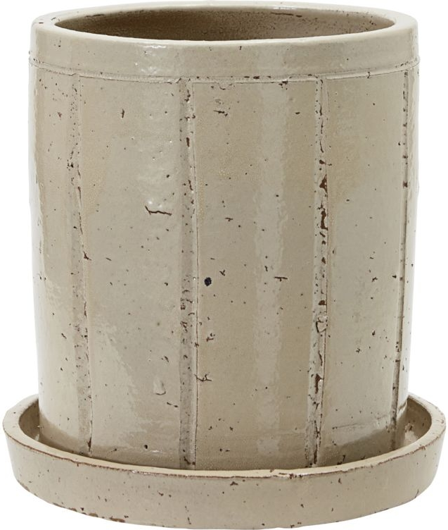 Urtepotte med underskål House Doctor Julian beige stentøj Ø22ÃH24 cm