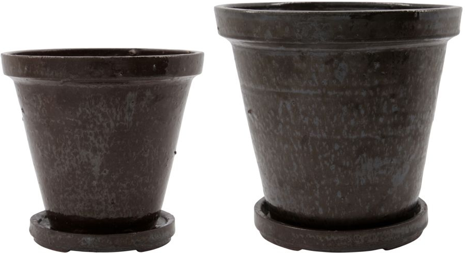 Urtepotte med underskål House Doctor Flower sæt 2 Ø18x16 cm brun stentøj