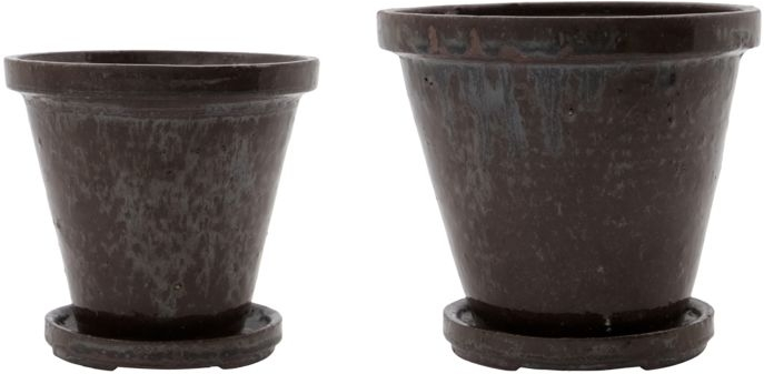 Urtepotte House Doctor Flower med underskål Ø13,5 x H12 cm brun stentøj