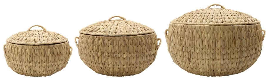 Opbevaringskurve med låg House Doctor Rata sæt 3 håndvævede Ø27Ã16 cm