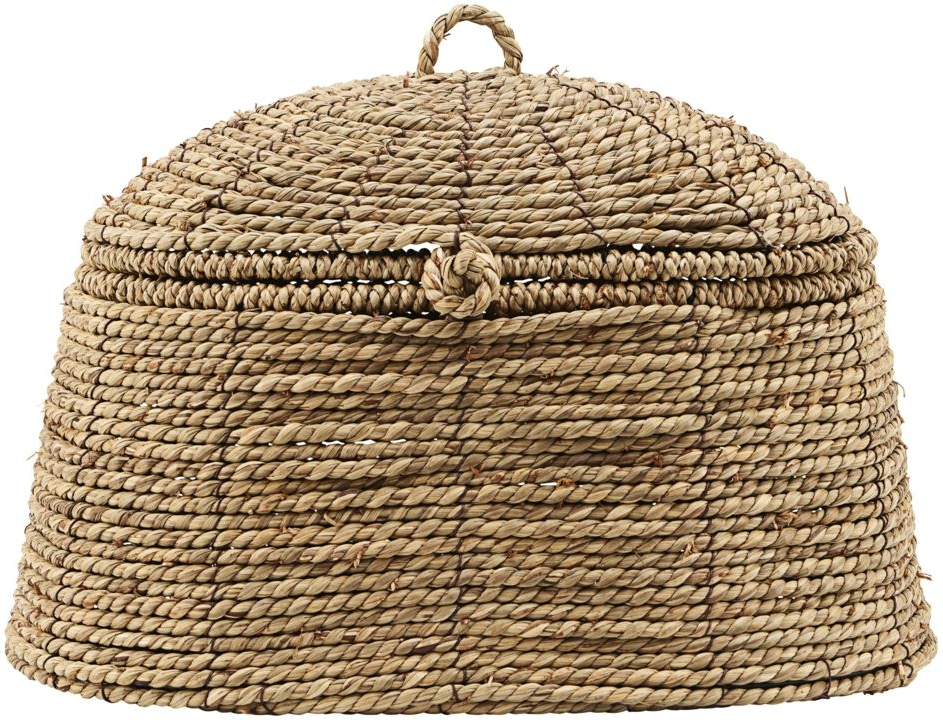 Opbevaringskurv House Doctor Rama med låg i naturgræs og jern 31x21,5x26 cm