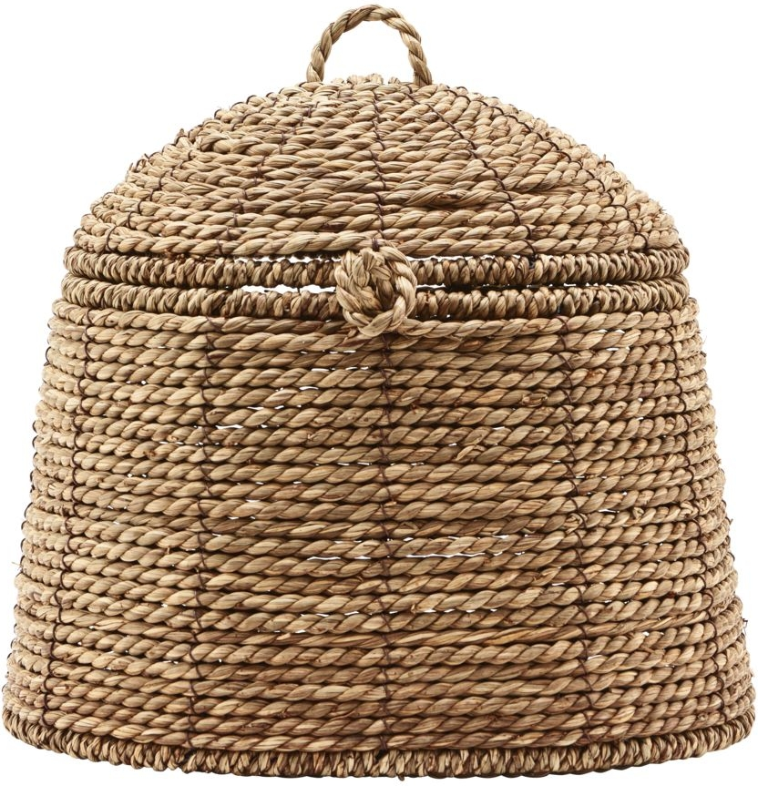 Opbevaringskurv House Doctor Rama i naturmateriale  -  græs & jern, låg med løkke, 19Ã20Ã25 cm