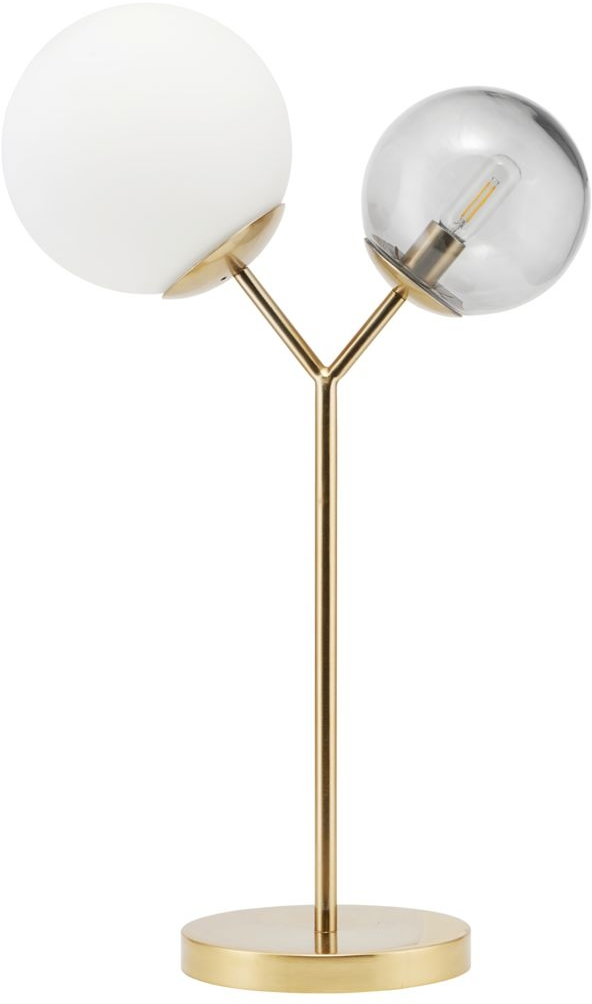 Bordlampe House Doctor Twice  -  42 cm dobbelte glaskupler røg/hvid messingfod