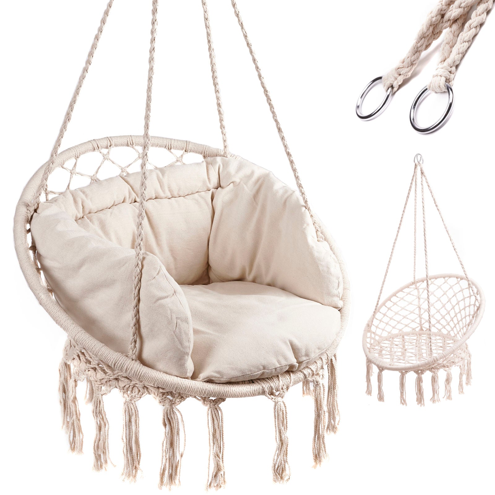 Stork's Nest lænestol gynge med ryglæn ecru 80 cm + hynder