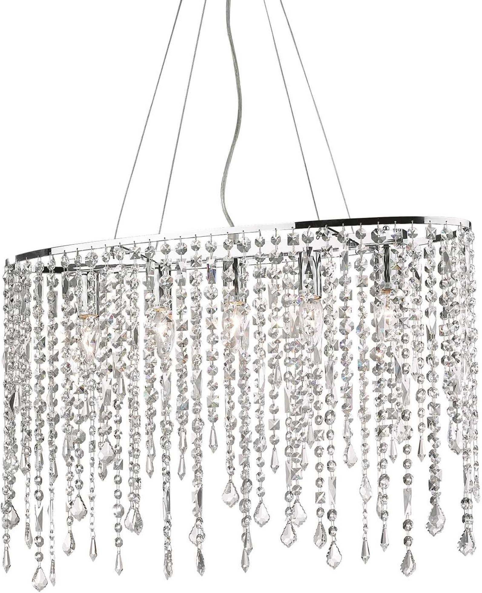 Ideal Lux Rain pendel lampe med krystalperler i krom, justerbar højde 55-145 cm, til 5 E14-pærer, indendørs